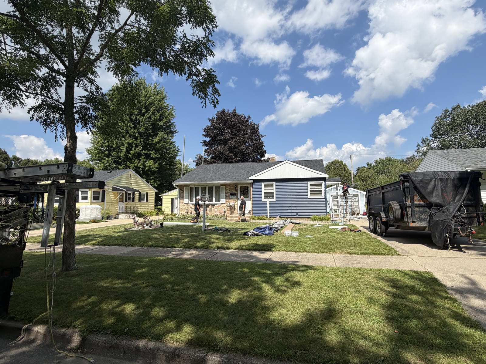 Roof, siding, and wrap, one crew, one week