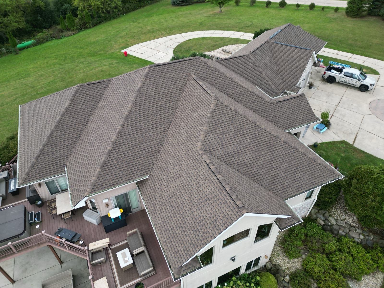 The referral roof from above, truck still in the drive